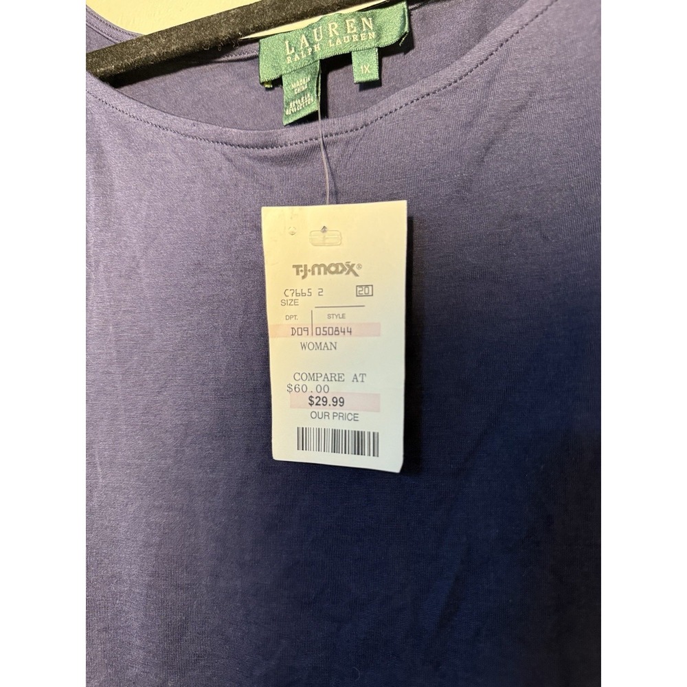 Lauren Ralph Lauren Crew Neck Shirt Women's 1X Navy Blue Silk Blend Lightweight - Picture 3 of 6